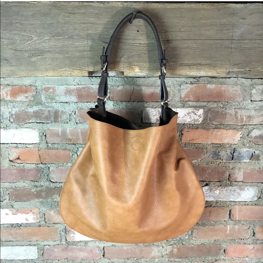 Slouchy Bucket Shoulder Bag Faux Leather Purse